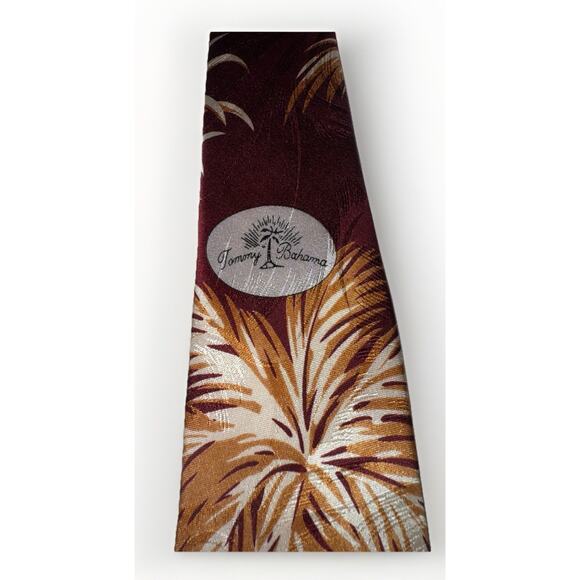 TOMMY BAHAMA Men's Baseball Burgundy Palm Trees Tropical Silk Neck Classic Tie - Picture 4 of 8